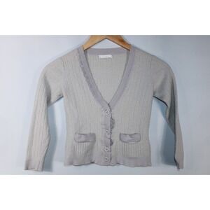 Chloe Women's XS Shrunken Gray Ribbed Soft Cashmere Cardigan Runs Very Small